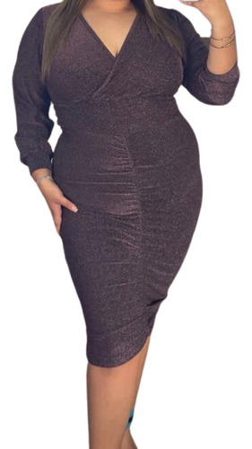 Vestido De Dama Fiesta Elegante Ajustado Curvy Escote V