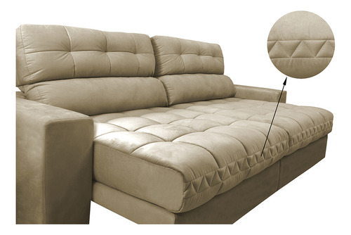 Sofá Retrátil e Reclinável com Molas Ensacadas Cama inBox Master 2,12m Tecido Suede Bege