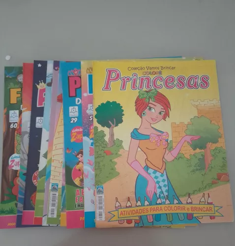 Kit 10 Revistinhas Colorir Pintar Princesas Meninas Brincar