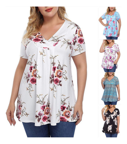 Camiseta Holgada Con Cuello En V Y Cintura Alta Para Mujer