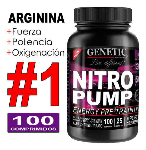 N°1 Oxido Nítrico Arginina 100 Pastillas Nitro Pump Genetic