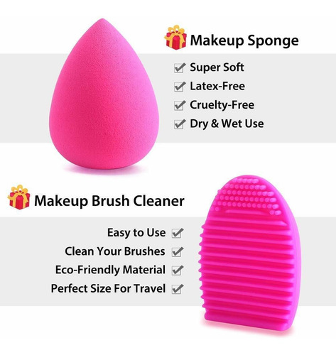 Set De Brochas De Maquillaje Beakey, Esponja Y Limpiador