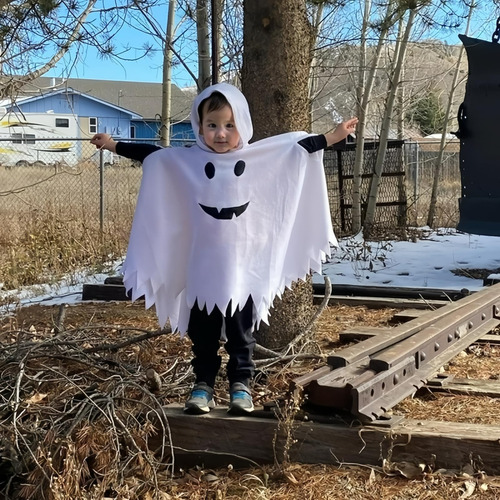 Disfraz De Halloween Para Bebés Y Niñas, Capa Blanca De Fantasma Con Capucha, Parte Superior Negra, Pantalones Largos, Ropa De Cosplay