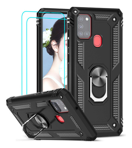 Funda Uso Rudo Golpes Para Samsung Galaxy A21s Carcasa +mica Negro Samsung Galaxy A21s