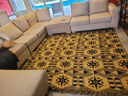 Alfombra Telar Lana Estrella 230x230 Cm Ancho 230 Cm Color Negro Diseño De La Tela Geométrica Largo 230 Cm