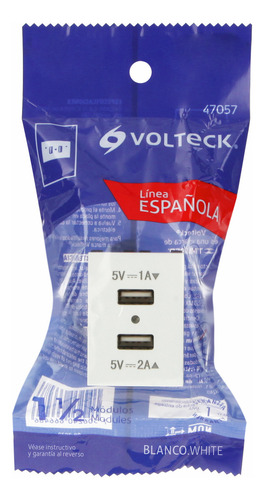 Toma Con 2 Puertos Usb 1.5 Módulos Línea Española Blanco