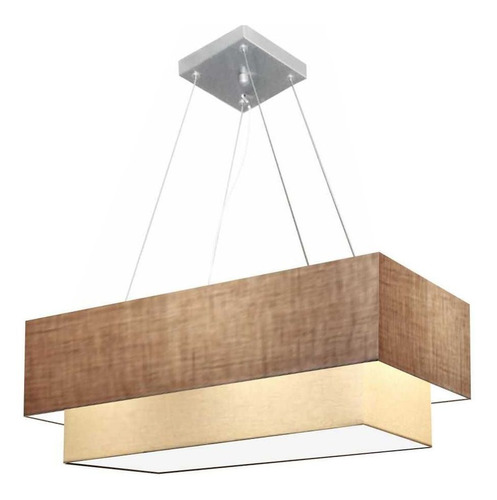 Lustre Pendente Retangular Para Mesa De Jantar Palha - Bege Cor Palha e Bege 110V/220V