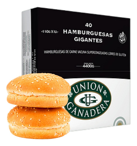 40 Hamburguesas Unión Ganadera 100% Carne + Fargo + Aderezo