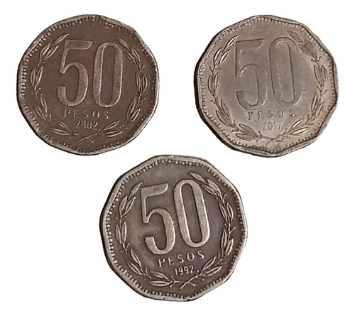 Moneda 50 Pesos Chile Combo X 3 1992-2017 Oferta (Usado)