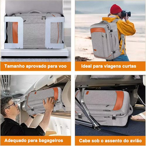 Mochila De Viagem, 40l Mochila para Avião Expansível Para Masculina E Feminina, Antifurto E Impermeável, Mochila de Mão Reforcada Pessoal Aprovada Para Avião 10kg, Yorepek 1215 Cor Cinza