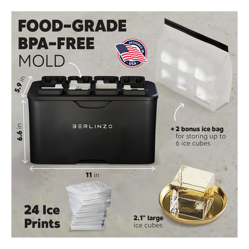 Berlinzo Premium Clear Cube Maker Mold 8 Grandes Cubitos De