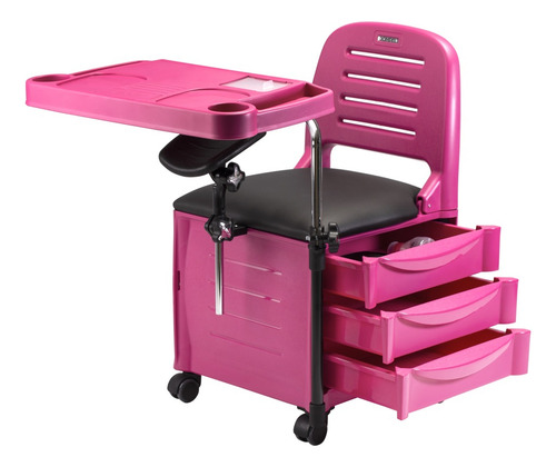 Silla de manicura Cirandinha Venice Dompel, rosa, con mesa, ruedas y reposapiés, patas