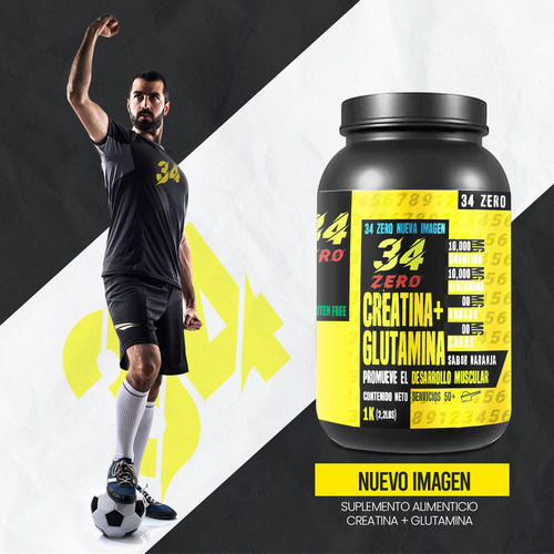 Suplemento Creatina + Glutamina 34 Zero 1 Kg 50 Servicios Naranja