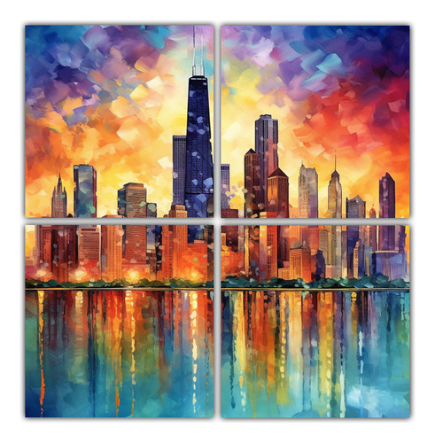 140x140cm Cuadros Estilo Crash The New York Skyline Flores