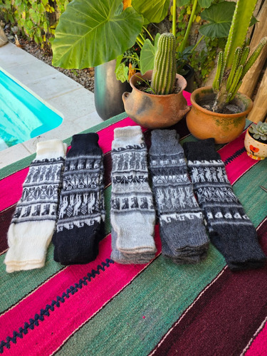 Polainas De Lana De Alpaca Dibujo De Llama Con Guarda Gris Claro Lana Único