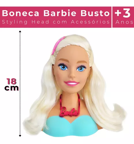 Boneca Barbie Maquiar e Pentear Busto 3 Acessorios - Pupee