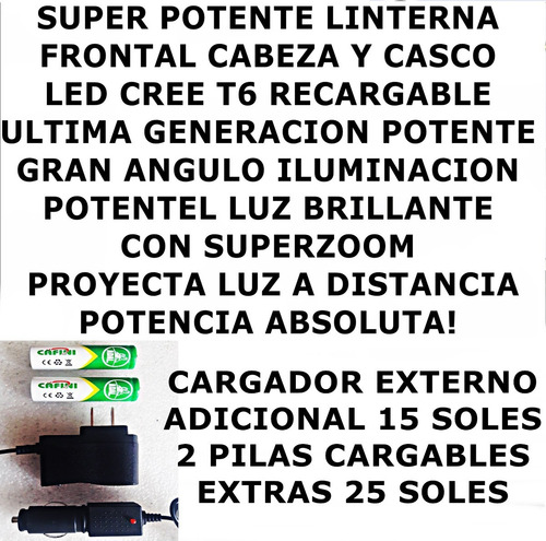 Potente Linterna Led Cabeza Frontoluz Zoom Cargabl Bicicleta