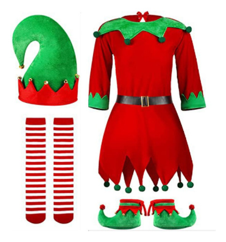 Conjunto De Disfraz De Elfo Navideño Para Niñas Y Mujere [u]