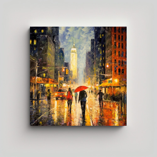 20x20cm Cuadro Lluvia En Nueva York - Estilo Renoir Flores