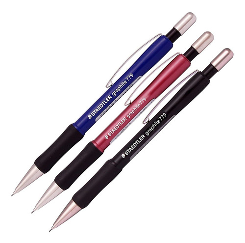 3 Lapices Mecanicos Rojo Azul Negro Punta 0,5mm Staedtler