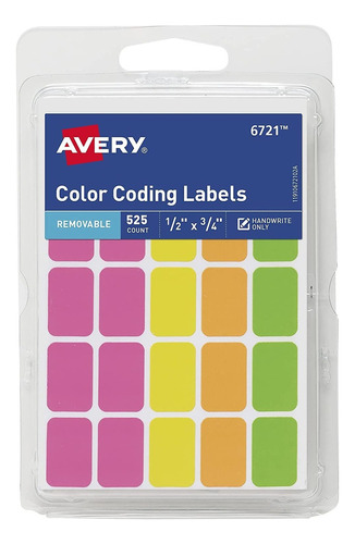 Avery Removable Color Coding Labels, Rectangular, Assorted C