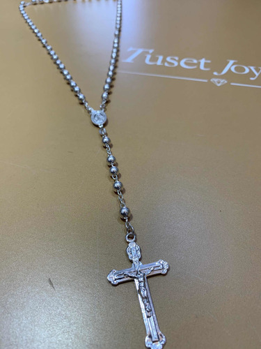 Rosario Grueso En Plata 925, Virgen Milagrosa Y Cruz. Tuset.