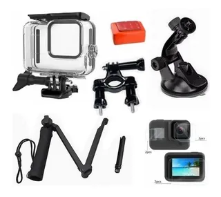 Kit Gopro Hero 8 Case Película Boia Ventosa Bike Bastão 3way