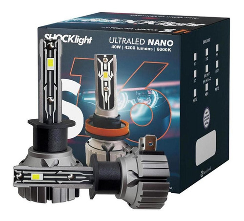 Kit Lâmpada Ultra Led H1 Shocklight S16 Nano 6000k 8400lm