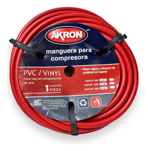 Manguera Para Compresora 1/4puLG Akron 5m 01-87 Color Rojo