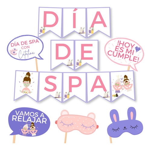 Kit Imprimible Cumple Día De Spa Party Banderines Photo Prop