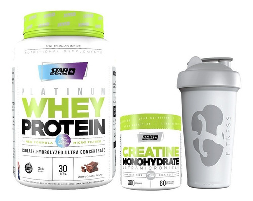 Whey Protein 2 Lb Star Nutrition + Creatina 300 + Vaso 
