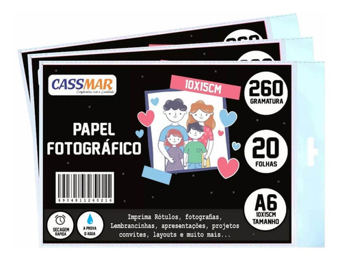 1000 Folhas Papel Fotográfico Glossy Brilhante A6 10x15 260g