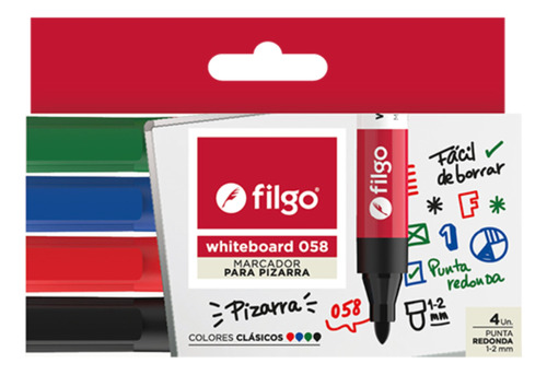 Fibron Para Pizarra Filgo 058 Estuche X4 Colores Clasicos