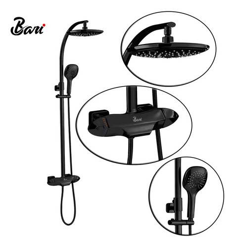 Set De Ducha Foglia Matte Black Marca Bari
