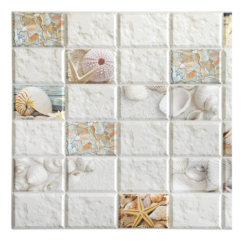 Mosaico Estrella Mar Concha Sintetica Color Blanco Beige 3.2