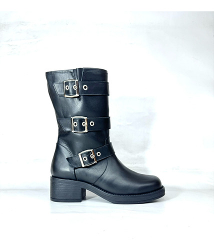 Botas 3/4 Malena De Cuero Vacuno Con Hebillas Cómodas Moda 