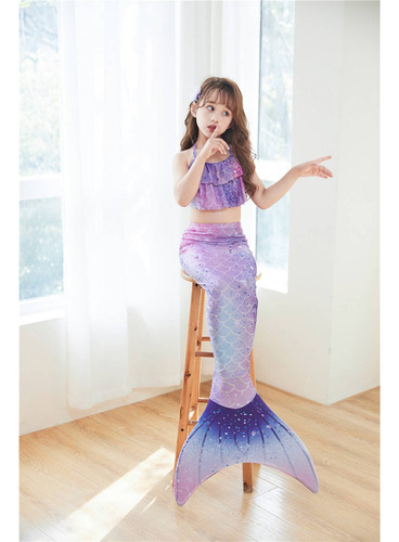 Traje De Baño Niña Sirena Conjunto De Tres Piezas Con Cola