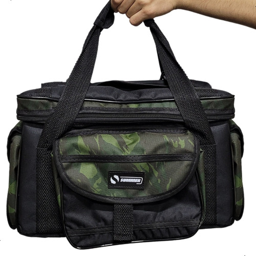 Bolsa De Pesca Apetrechos Camping Porta Equipamentos G Cor Preto E Camuflado Desenho Do Tecido Camuflado