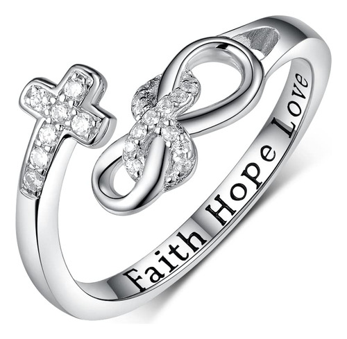 Faith Hope - Anillos De Cruz De Amor De Plata De Ley 925 Con