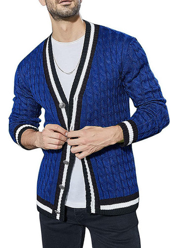 Chaqueta Suéter Manga Larga Con Bloques Colores Para Hombre