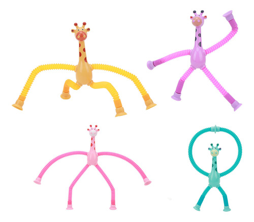 Giraffe Tube Toy 4pcs Telescopic Suction Cup Cartoon Puzzle
