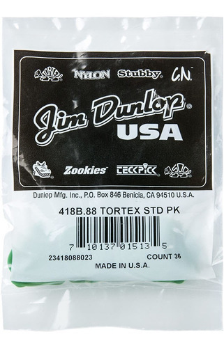 418b.88(36) Puas Dunlop Tortex® Standard 0.88 Verde 36 Pzas