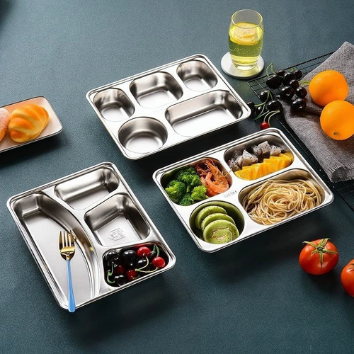 Acero Inoxidable Rectángulo 5 Compartimentos Lunch Plato 2pz