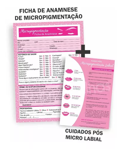 Ficha de Anamnese Micropigmentação + Cuidados