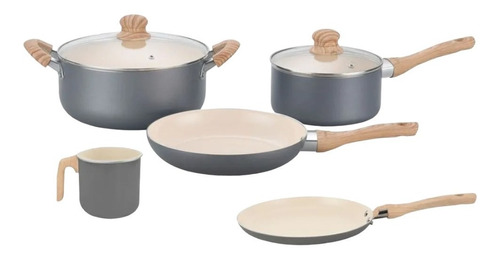 Set Bateria Cocina Ceramica Antiadherente 7 Pzas Linea Crema