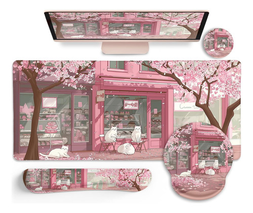 Mouse Pad Antideslizante Xxl 80 X 30 Cm Diseno Cafe Sakura