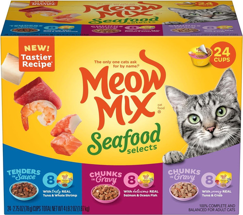 Meow Mix, Savory Morsels, Mariscos, 78 G, 24 Tazas