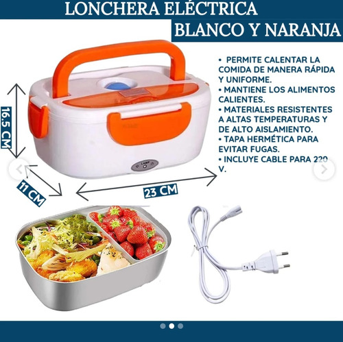 Lonchera Electrica Portatil Inoxidable Vianda Hermetica 220v Naranja