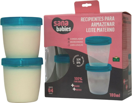 Kit 4 Potes De 180 Ml Para Armazenar Leite Materno Bpa Free