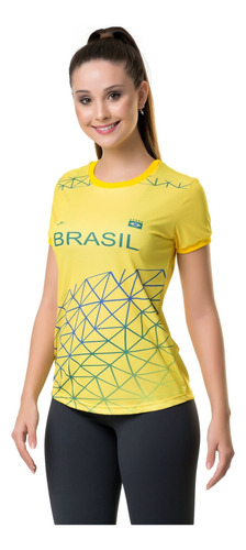 Camiseta Elite Brasil Letter Feminina - Amarelo E Verde